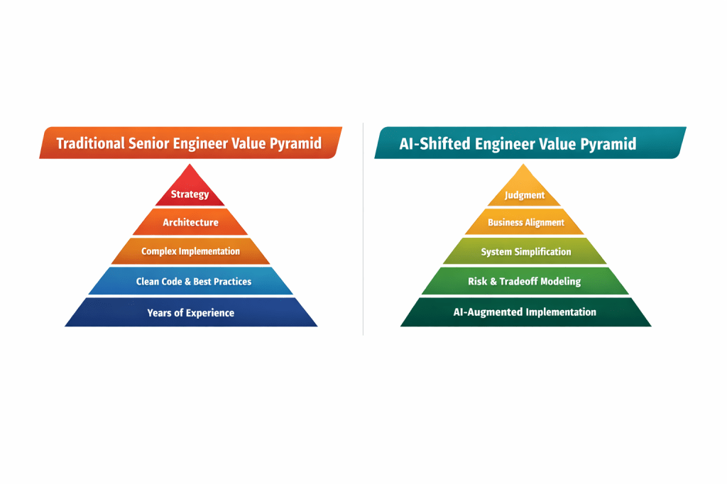 Senior engineers aren’t being replaced.
Low-leverage engineers are.
AI didn’t kill coding.
It killed coding as a differentiator.
The new premium skill is judgment.
#SoftwareEngineering #AI #EngineeringLeadership #TechCareers #SystemDesign #CareerStrategy