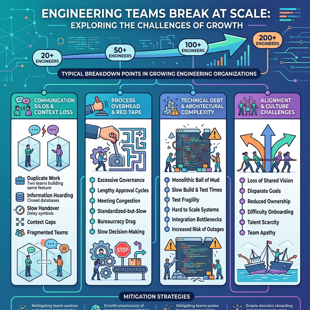 Why Engineering Teams Break at Scale 🚨 | The 20→100 Engineer Trap #EngineeringLeadership #TechLeadership #SoftwareArchitecture